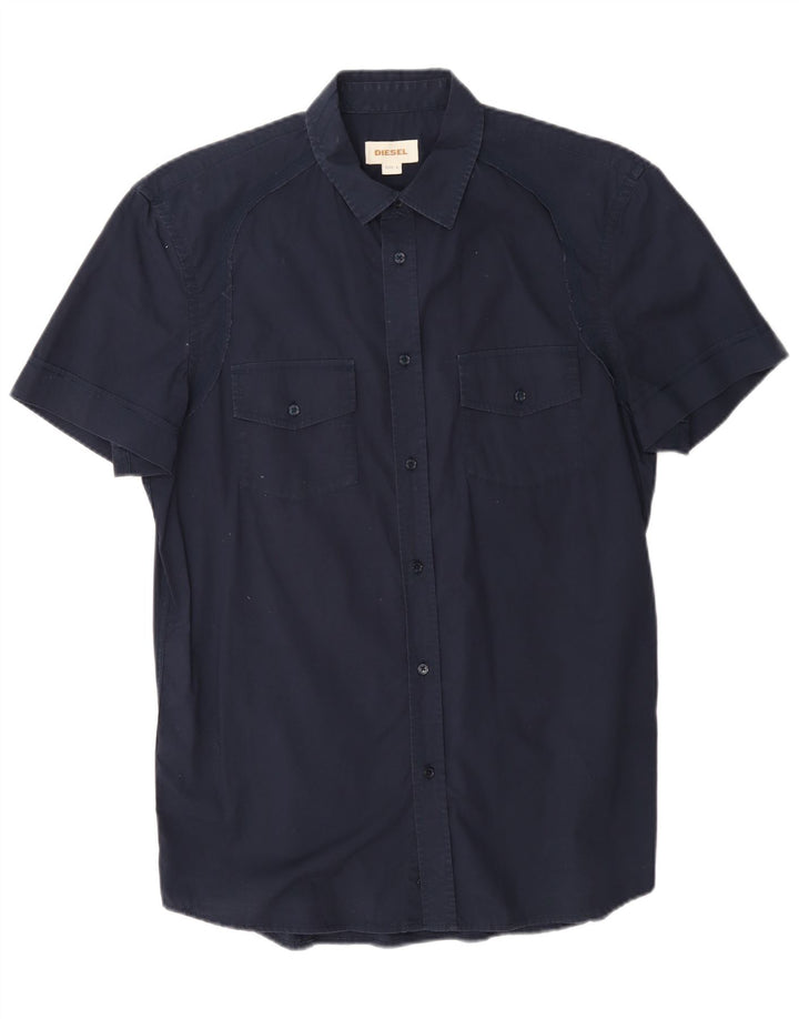 Camisa masculina diesel de manga curta grande algodão azul marinho