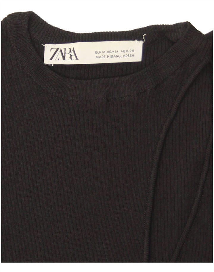 Zara Womens Crop Vest Top Reino Unido 12 Médio Preto