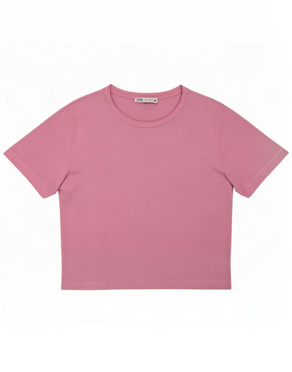 Zara Camiseta Feminina Crop Top UK 14 Grande Algodão Rosa