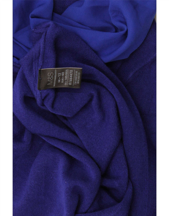 Suéter feminino Marks & Spencer com gola redonda Reino Unido 12 poliéster azul médio