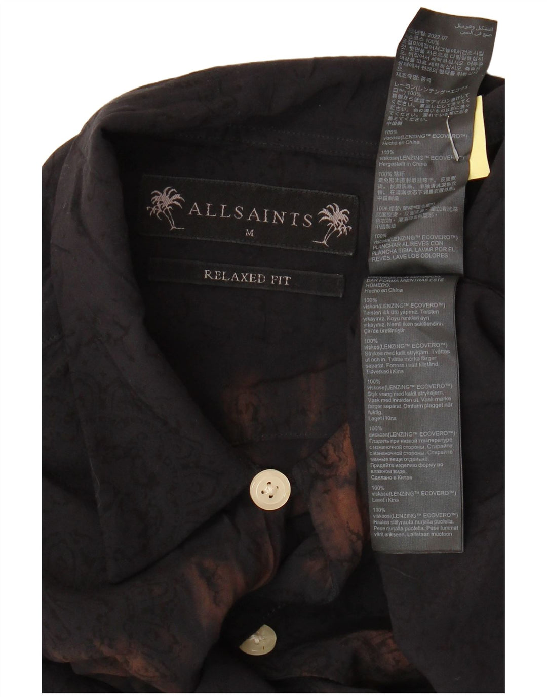 Camisa masculina de manga curta com ajuste relaxado ALL SAINTS médio preto tie-dye