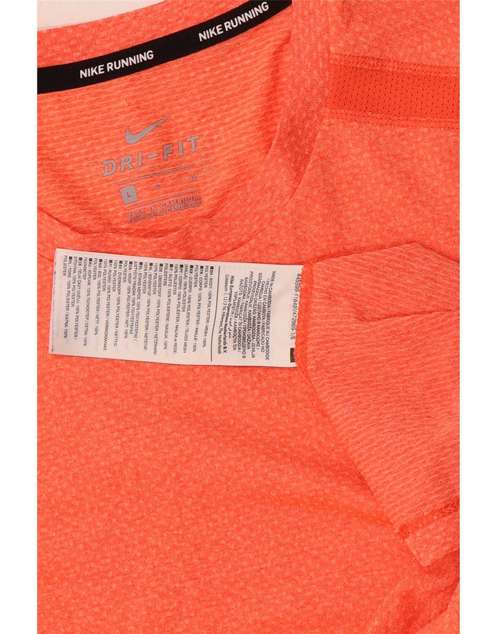 Camiseta masculina Nike Running de manga curta com estampa gráfica grande laranja poliéster
