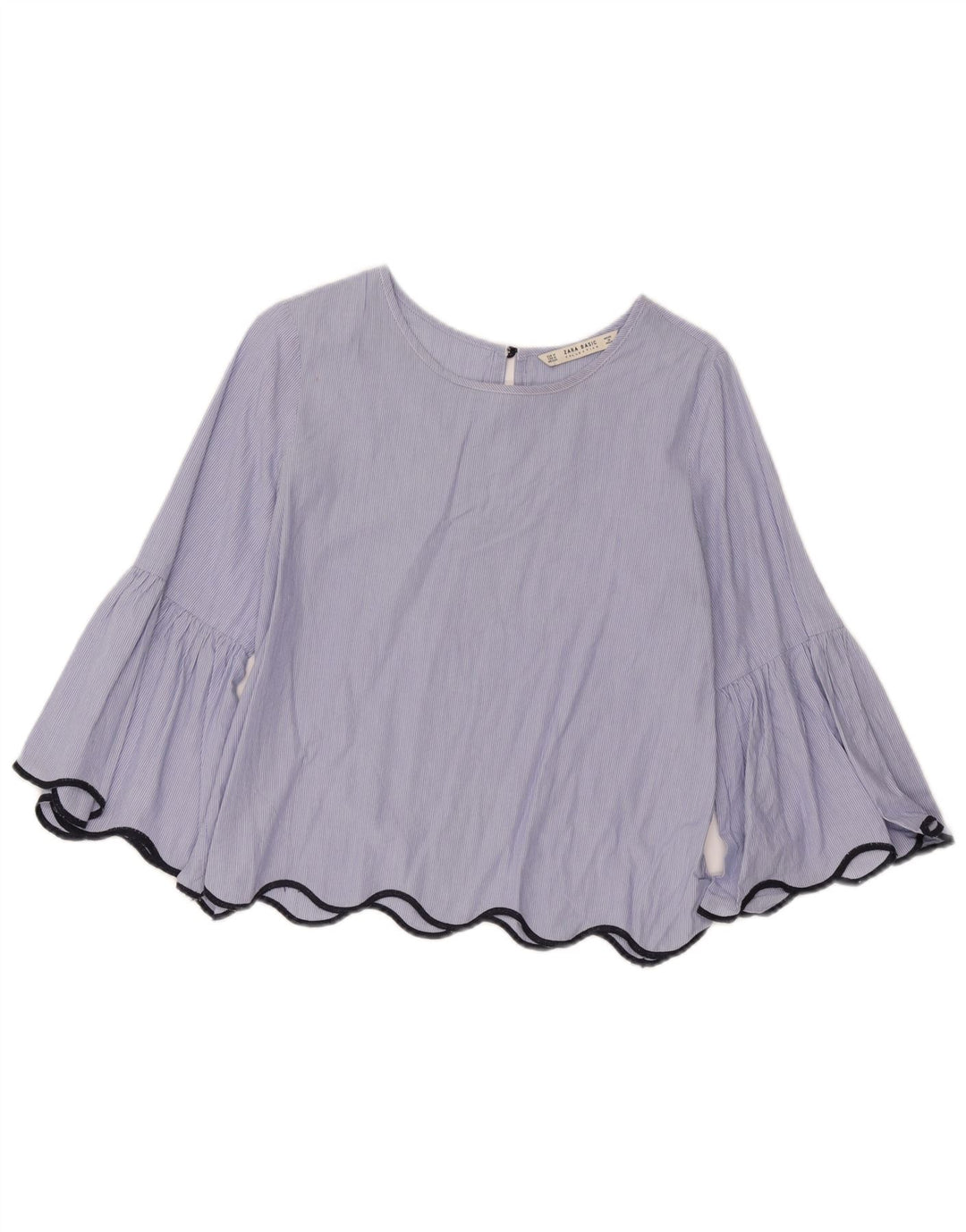 Zara Blusa Feminina Crop Manga 3/4 Top Reino Unido 14 Listrado Azul Médio