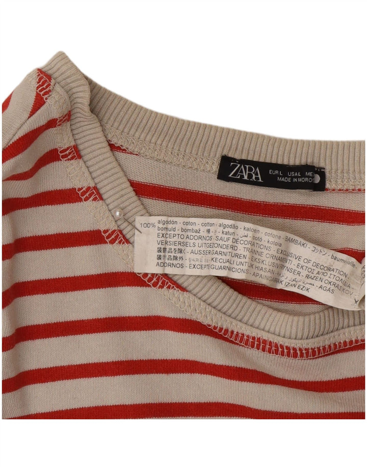 Top feminino Zara de manga comprida UK 16 grande algodão listrado vermelho