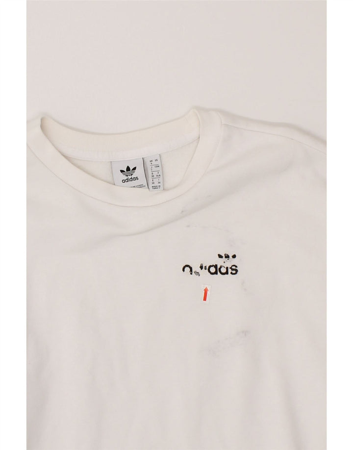 ADIDAS Womens Oversized Sweatshirt Jumper UK 4 XS White Cotton Vintage Adidas and Second-Hand Adidas from Messina Hembry 
