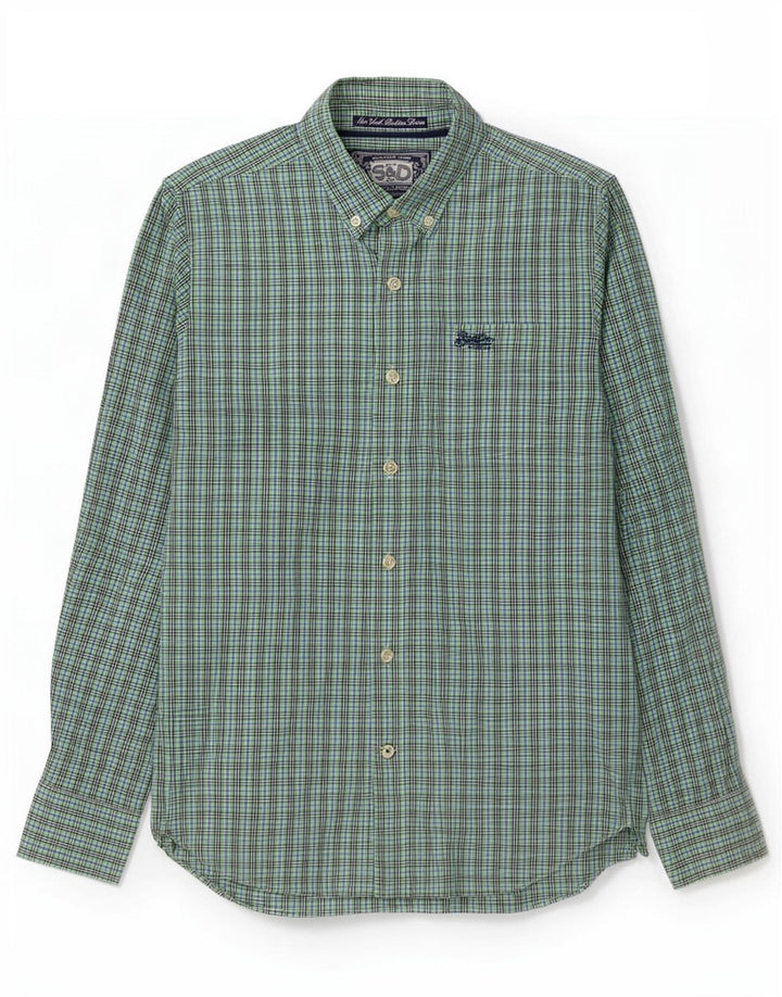 Camisa masculina Superdry grande algodão guingão verde