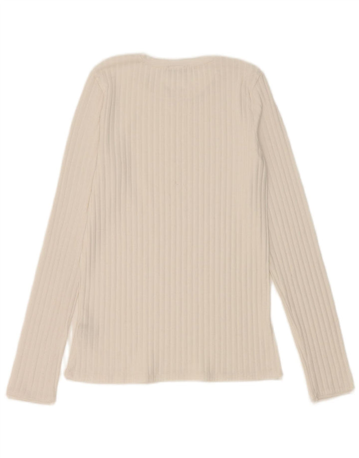 Top feminino Zara manga comprida UK 12 poliéster branco médio