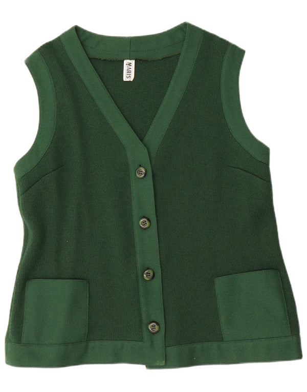 Suéter cardigã feminino sem mangas VINTAGE EU 48 2XL lã verde