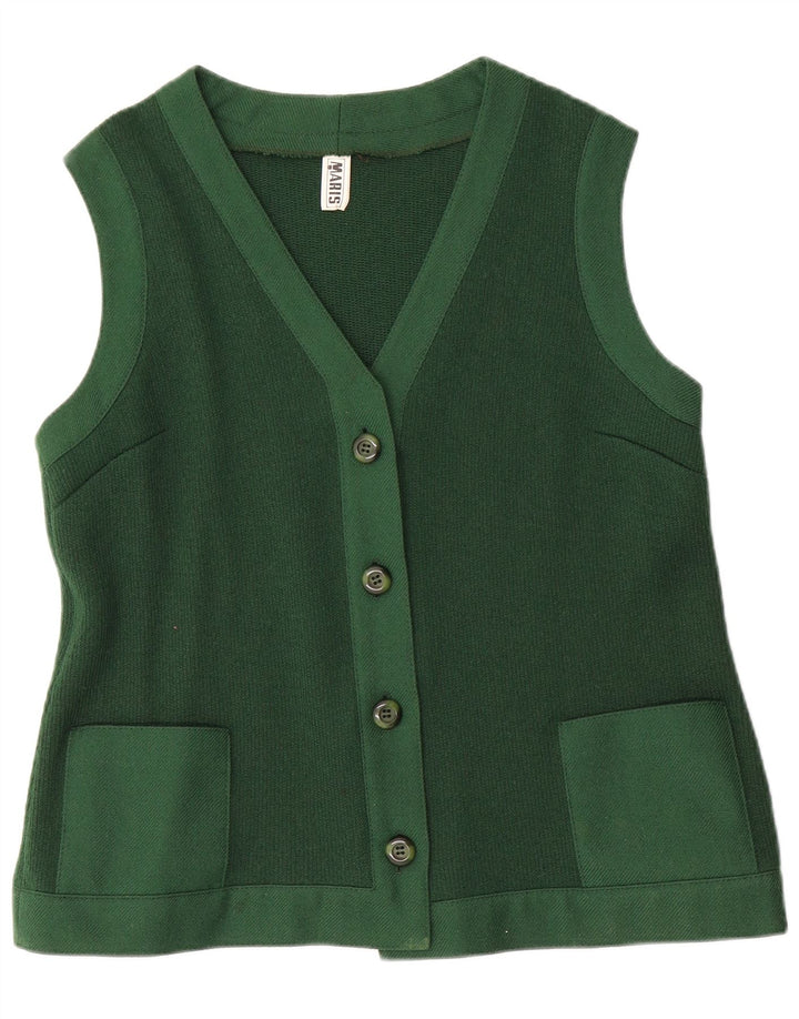 Suéter cardigã feminino sem mangas VINTAGE EU 48 2XL lã verde