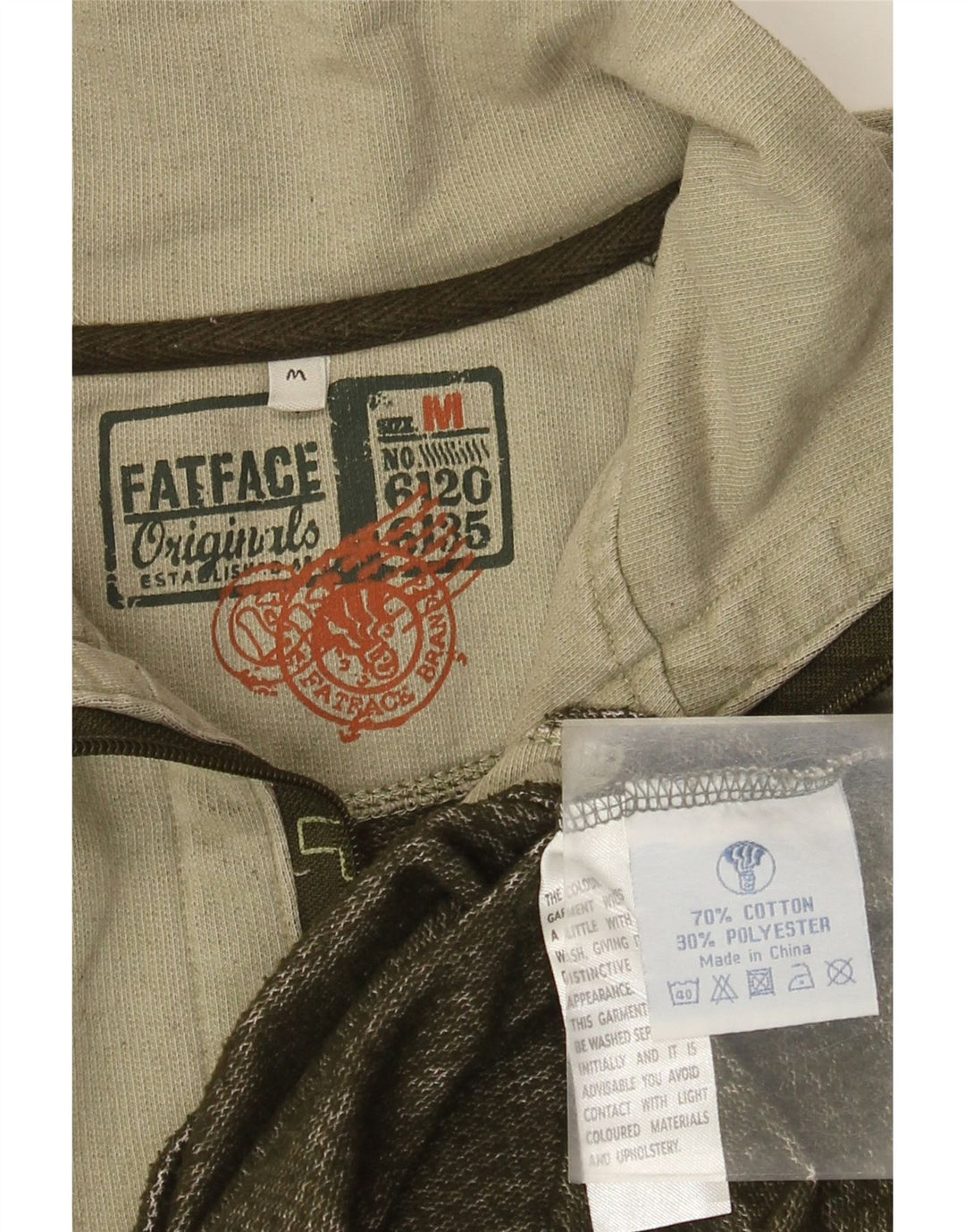 Fat Face Masculino Zip Neck Moletom Jumper Médio Algodão Cáqui