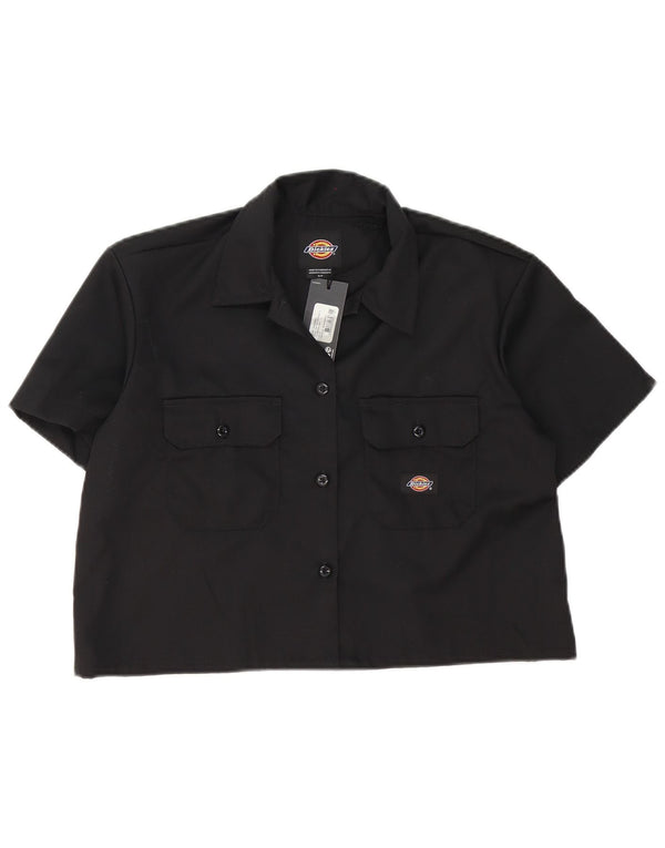 Dickies Womens Oversized Crop Short Sleeve Shirt UK 10 Small Black Cotton