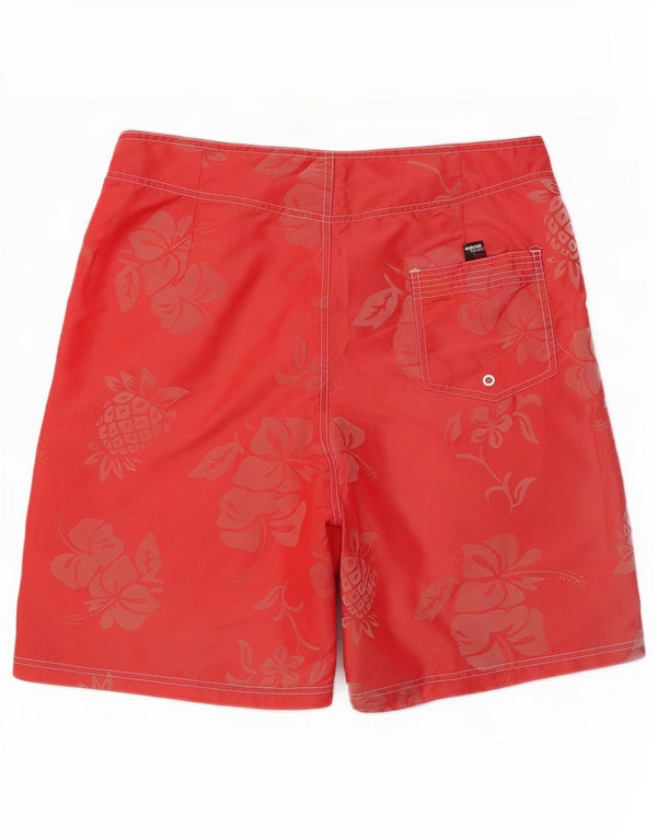 Bear Mens Natação Shorts Médio Poliéster Floral Vermelho