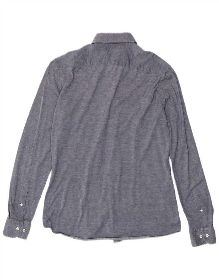 Camisa masculina Hugo Boss sob medida Slim Fit tamanho 40 15 3/4 algodão azul médio