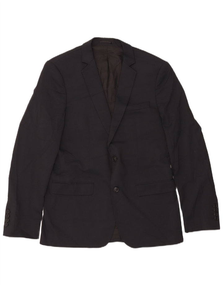 Jaqueta blazer masculina Zara com 2 botões EU 50 poliéster azul marinho médio