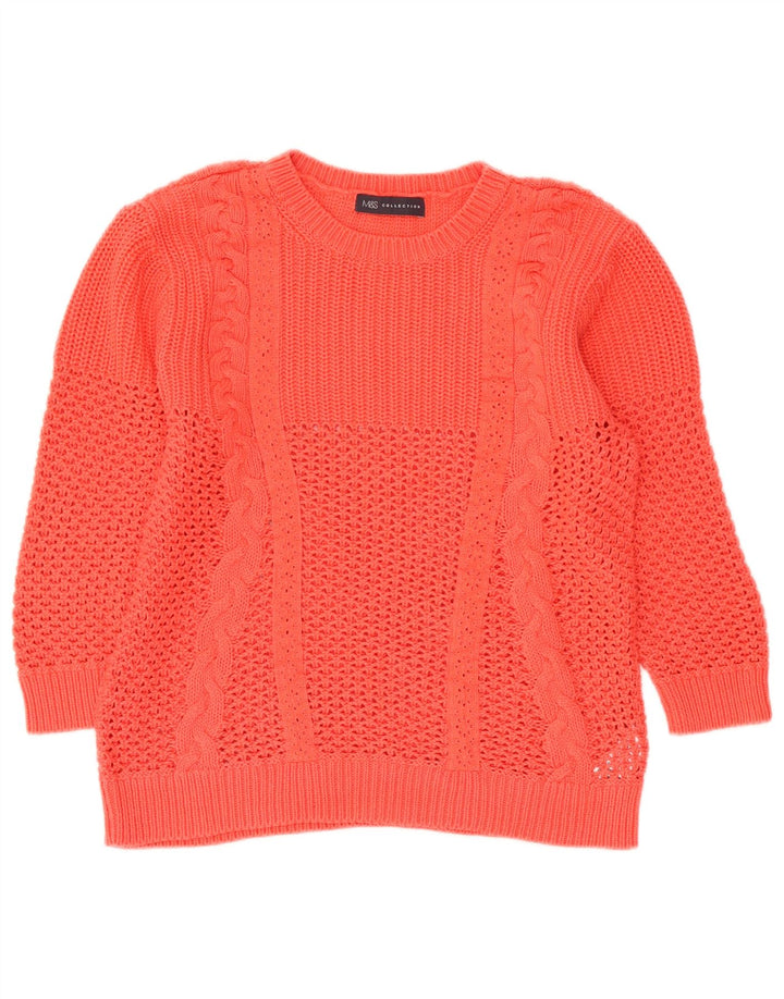 Suéter feminino Marks & Spencer com gola redonda Reino Unido 12 médio laranja