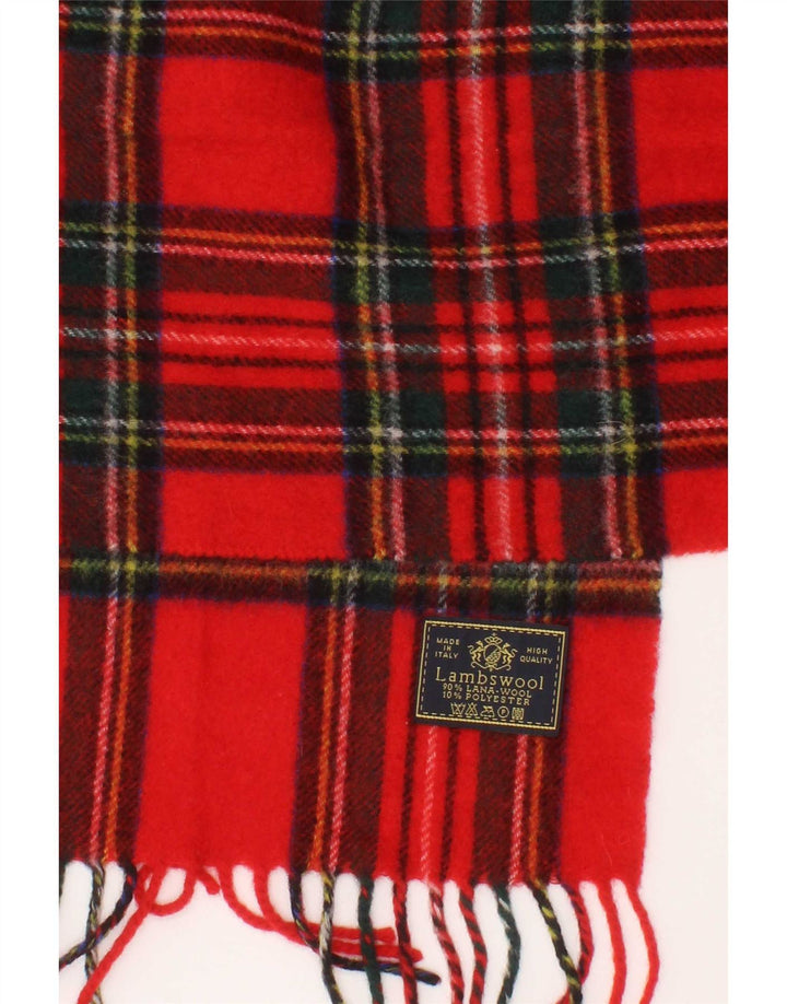 Lenço retangular feminino vintage tamanho único L53 lã virgem xadrez vermelha