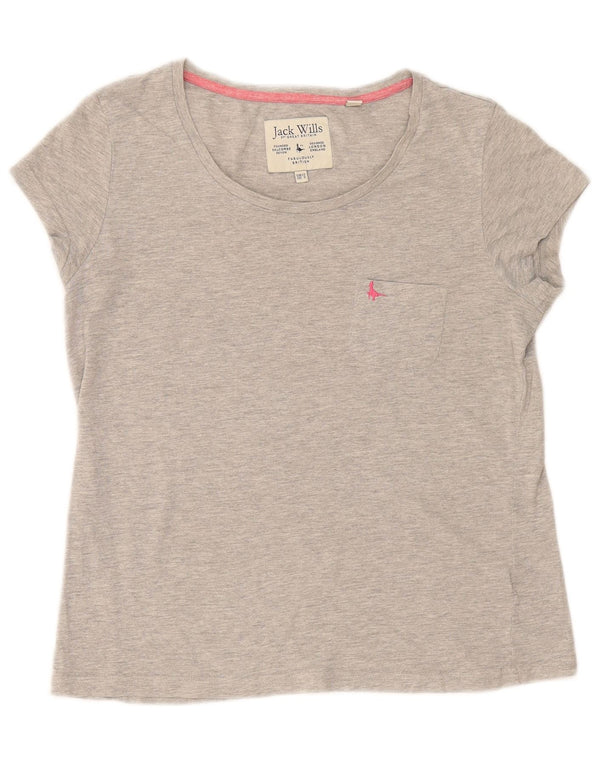 Camiseta feminina Jack Wills UK 12 algodão manchado cinza médio