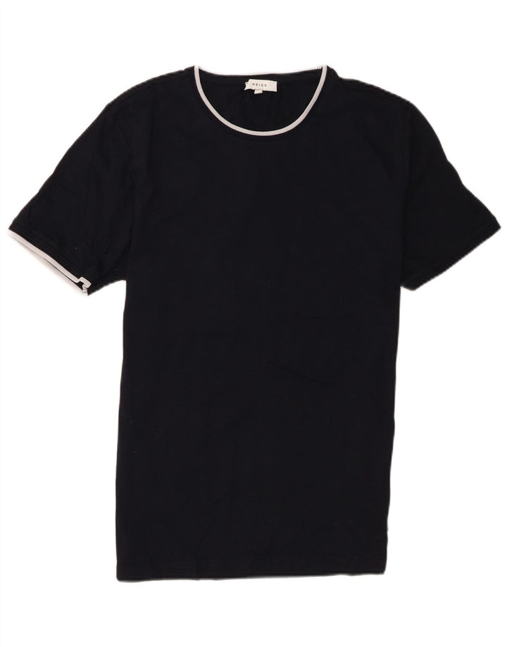 Camiseta masculina Reiss manga curta regular top médio algodão preto