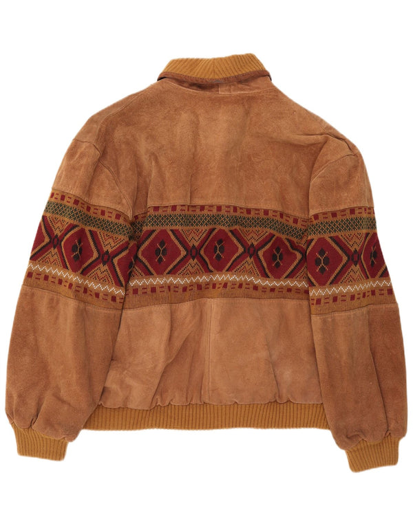Jaqueta bomber masculina vintage de camurça UK 42 XL marrom geométrica