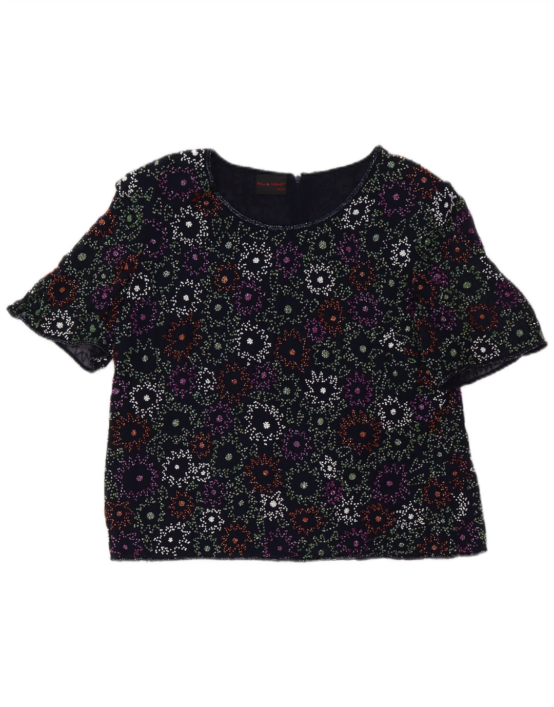Blusa feminina Frank Usher Top UK 20 2XL azul marinho floral poliéster