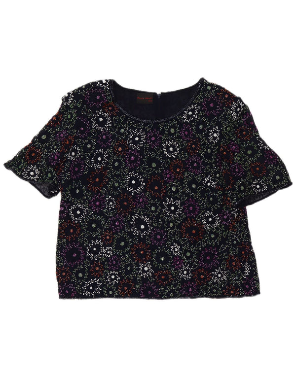 Blusa feminina Frank Usher Top UK 20 2XL azul marinho floral poliéster