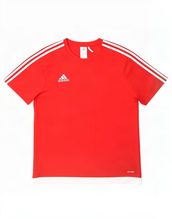Adidas Mens Climalite T-Shirt Top Large Red Colourblock Polyester