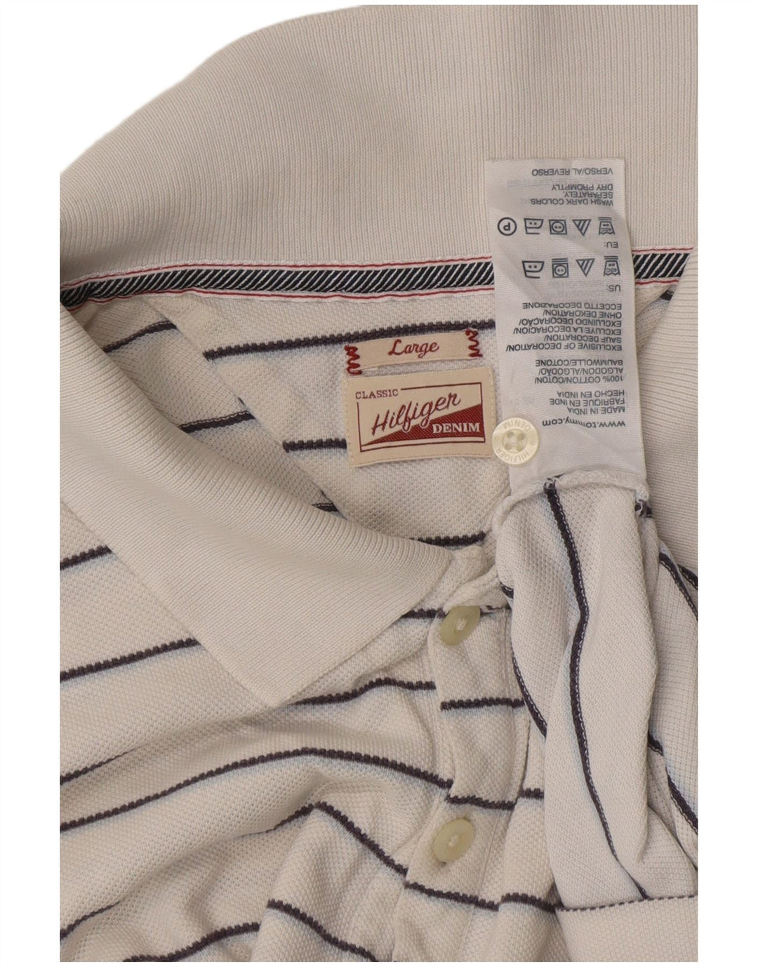 Camisa polo masculina clássica TOMMY HILFIGER grande algodão listrado branco