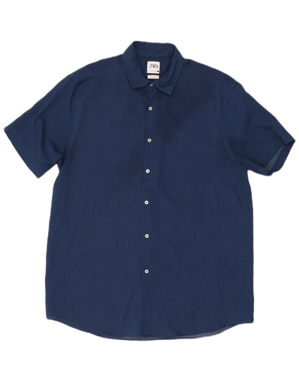 Camisa masculina Zara manga curta regular fit XL azul listra