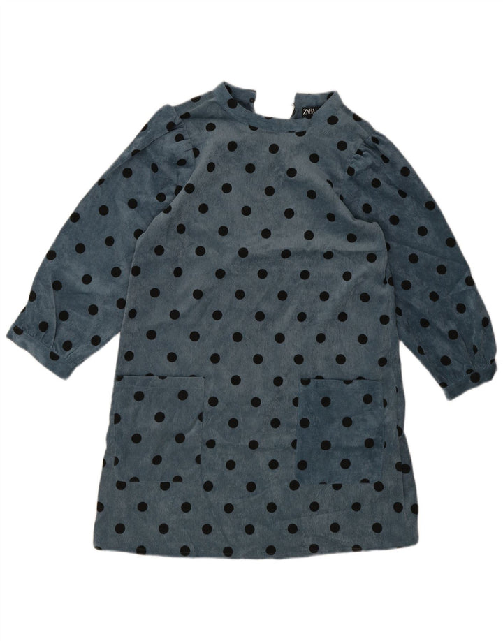 Vestido feminino Zara de manga comprida, tamanho UK 10, pequeno, azul, bolinhas, poliéster