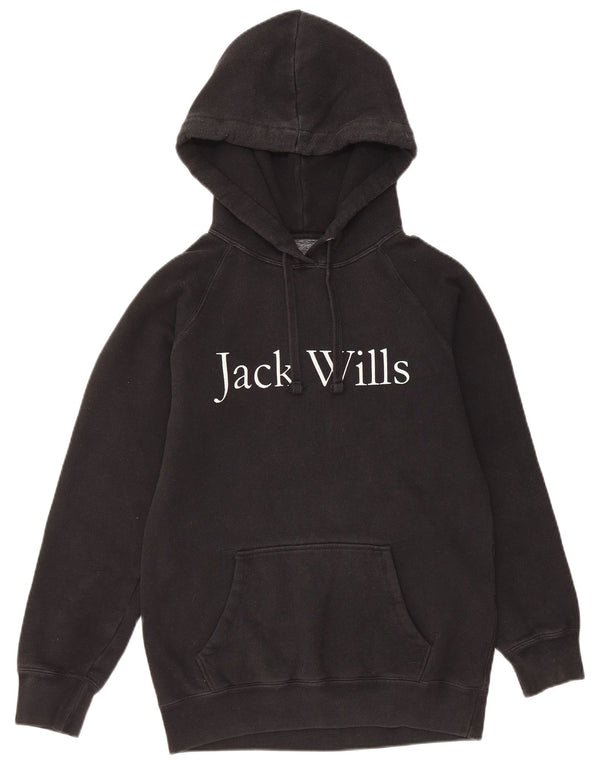 Jumper feminino com capuz gráfico grande JACK WILLS Reino Unido 6 XS algodão preto