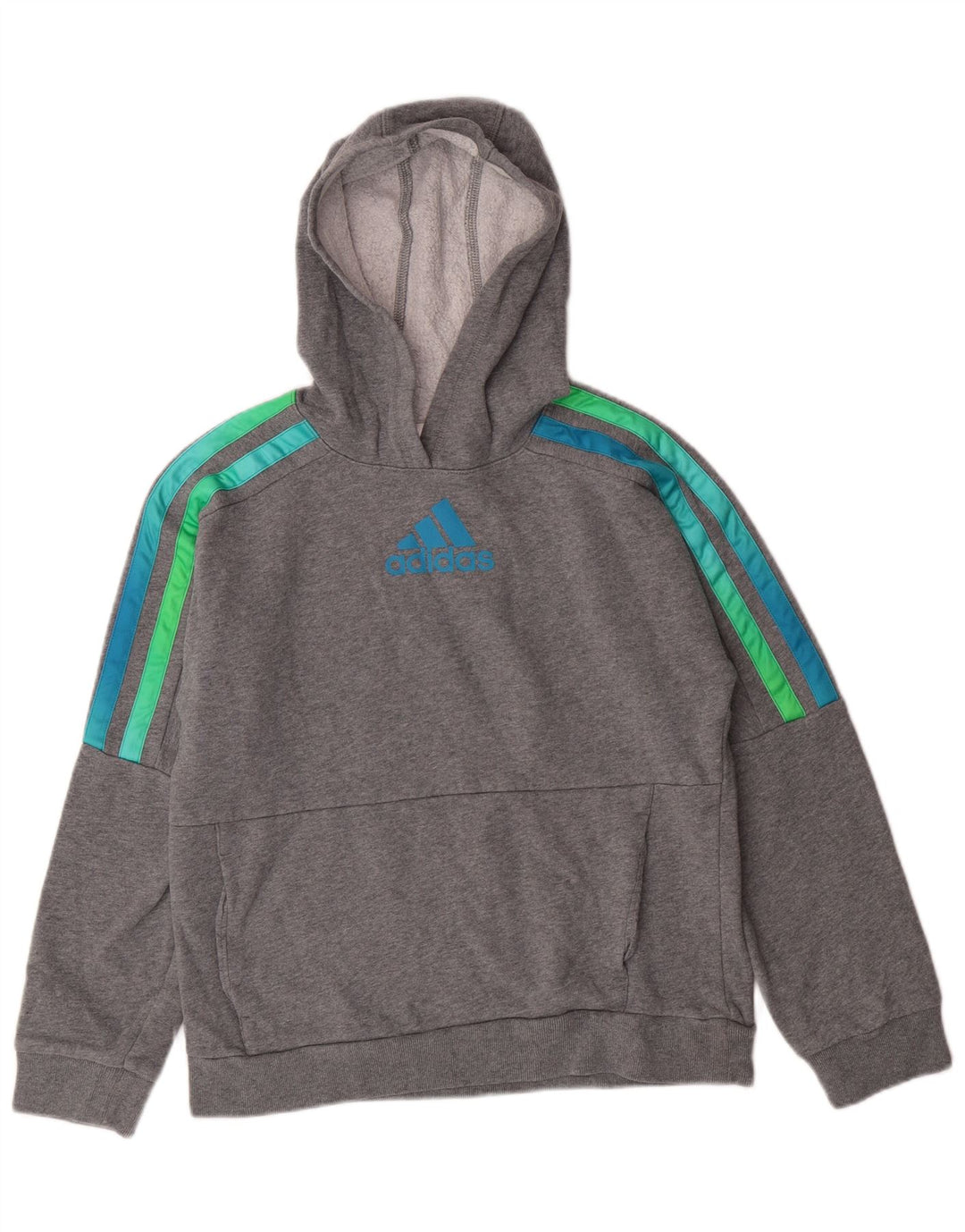 ADIDAS Meninos Graphic Hoodie Jumper 14-15 Anos Grande Cinza Algodão