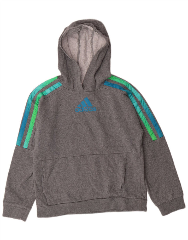 ADIDAS Meninos Graphic Hoodie Jumper 14-15 Anos Grande Cinza Algodão