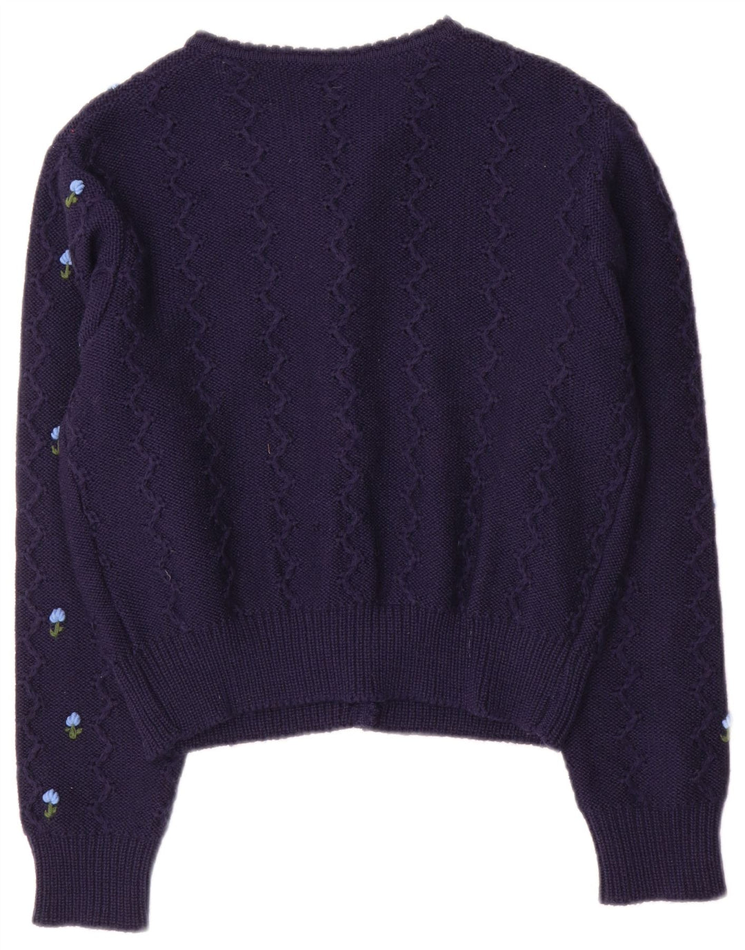 Suéter cardigan vintage feminino UK 12 médio azul marinho floral