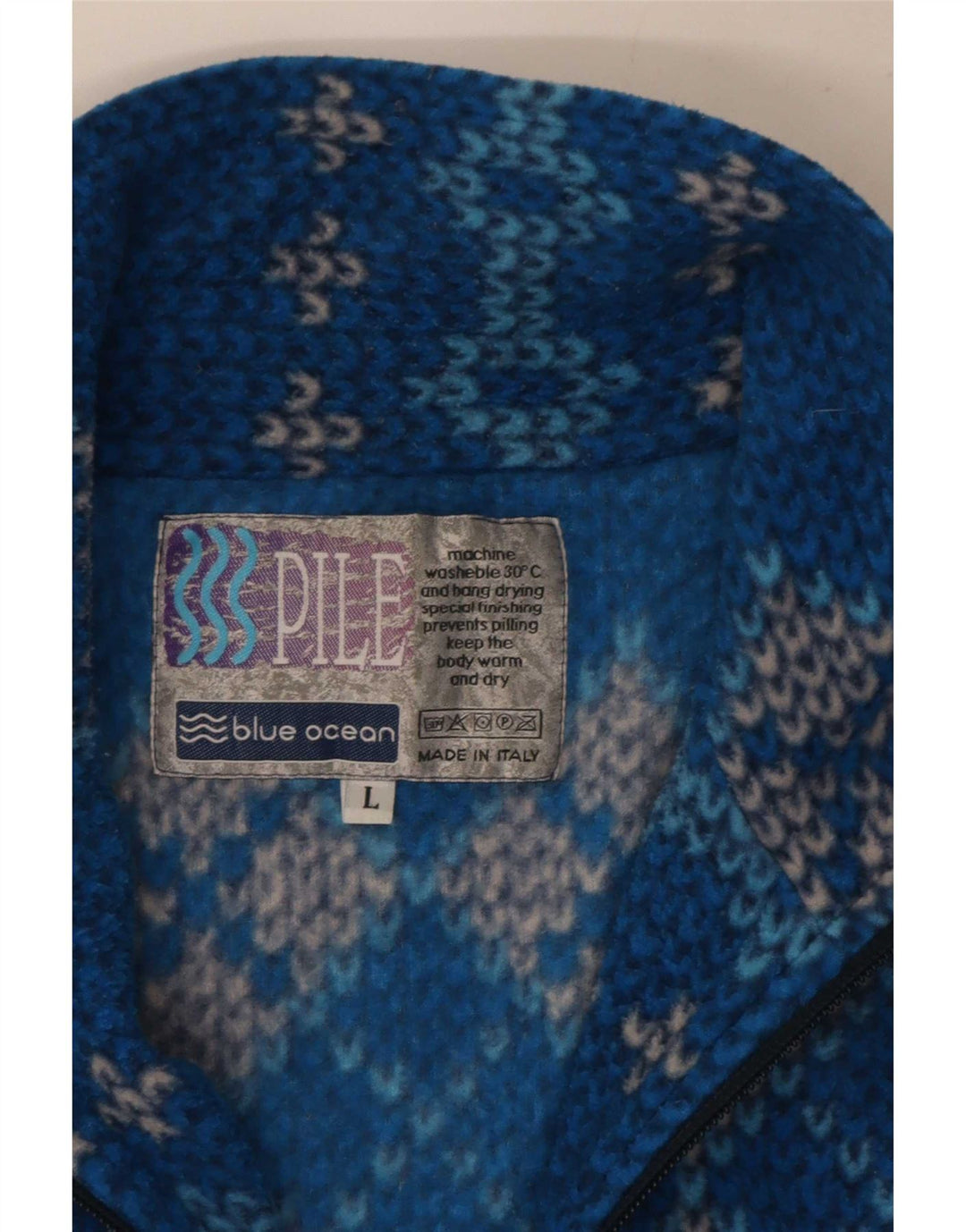 Suéter masculino vintage com decote em zíper grande azul geométrico