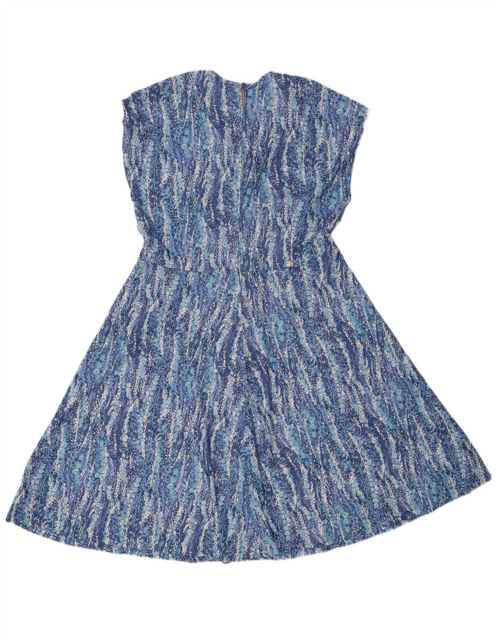 Vestido feminino vintage sem mangas linha A IT 44 poliéster floral azul médio