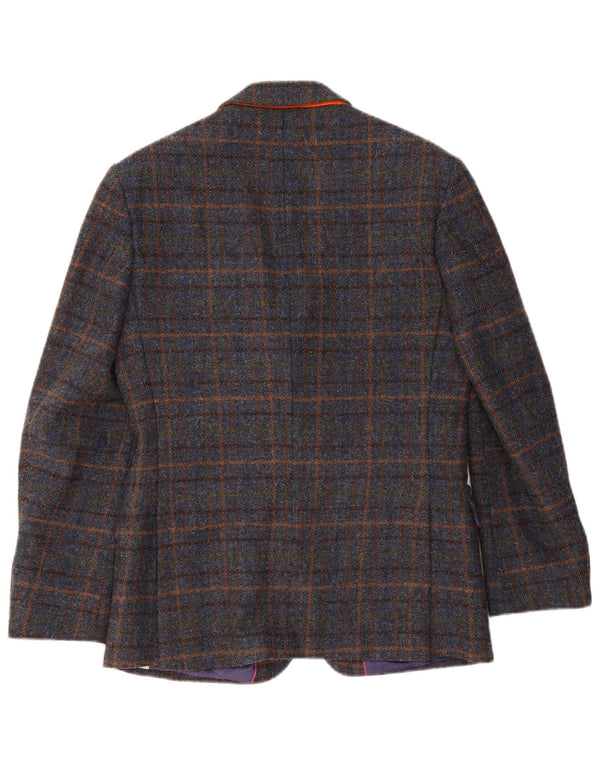 Jaqueta blazer masculina VINTAGE com 2 botões Reino Unido 38 lã xadrez azul marinho médio