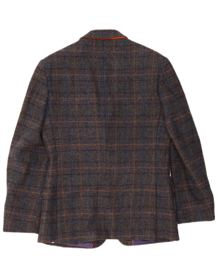 Jaqueta blazer masculina VINTAGE com 2 botões Reino Unido 38 lã xadrez azul marinho médio