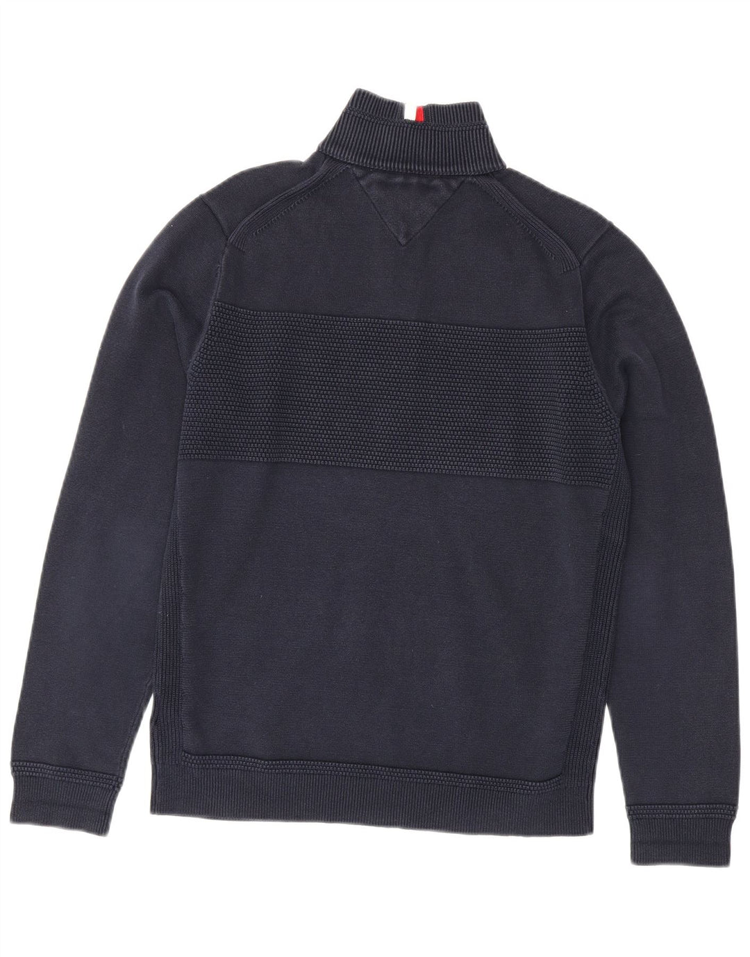 Suéter masculino Tommy Hilfiger com zíper e gola alta de algodão azul marinho médio