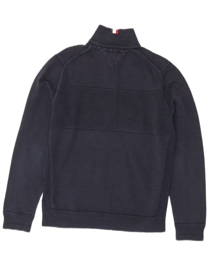 Suéter masculino Tommy Hilfiger com zíper e gola alta de algodão azul marinho médio