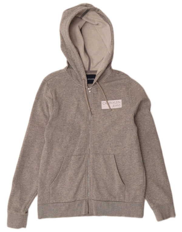 Suéter feminino com capuz e zíper Calvin Klein Jeans Reino Unido 10 pequeno cinza manchado