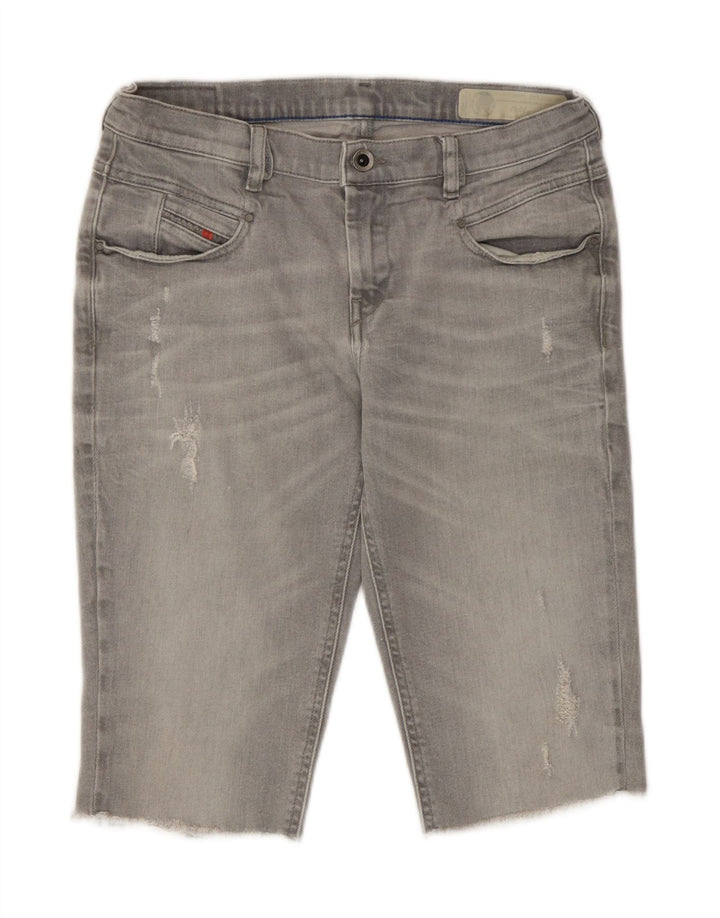 Shorts jeans feminino Diesel Belthy Distressed W27 pequeno algodão cinza