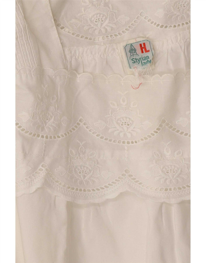 Blusa feminina vintage UK 16 grande floral branco