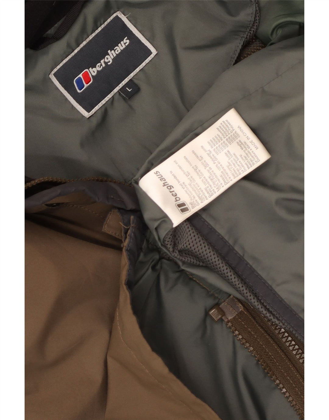 Jaqueta corta-vento masculina Berghaus com capuz Reino Unido 40 grande marrom nylon