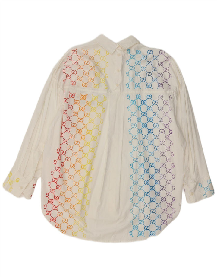 Camisa oversized feminina Zara UK 14 algodão geométrico branco médio