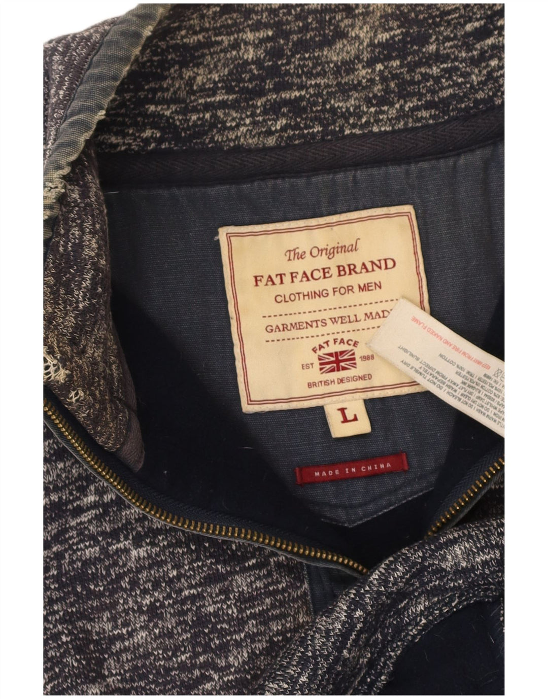 FAT FACE Suéter masculino com gola e zíper, grande algodão manchado azul marinho
