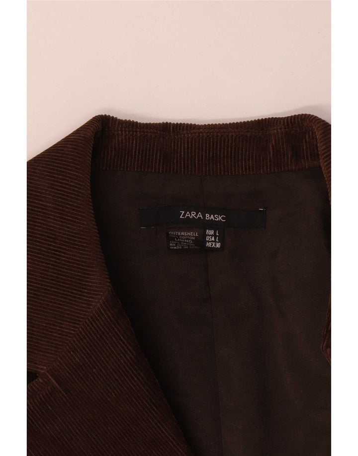 Zara Jaqueta blazer feminina de veludo cotelê com 3 botões Reino Unido 14 grande algodão marrom
