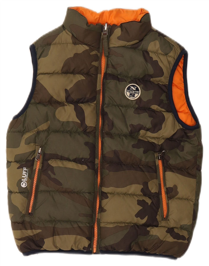 NORTH SAILS Boys Reversible Padded Gilet 5-6 Years Khaki Camouflage