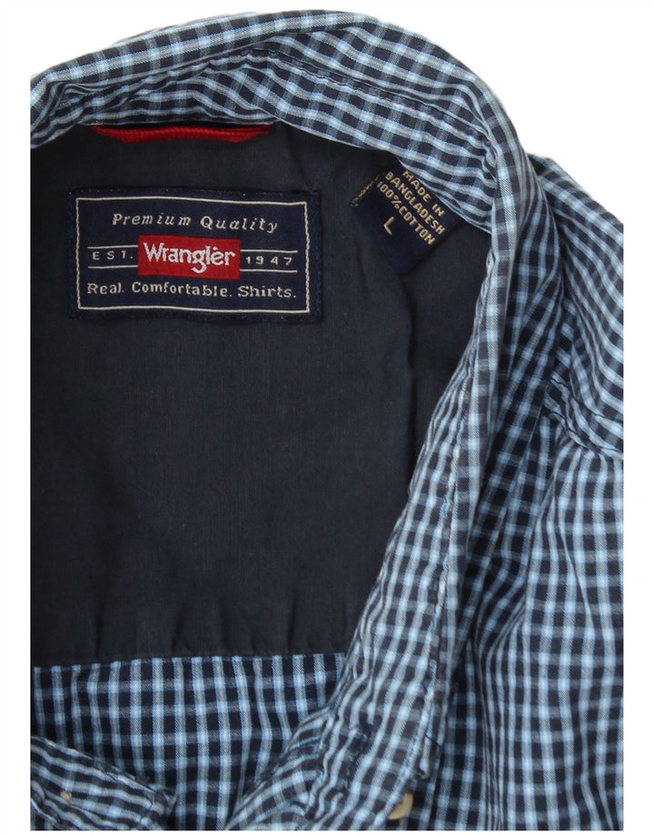 Camisa masculina Wrangler grande algodão xadrez azul