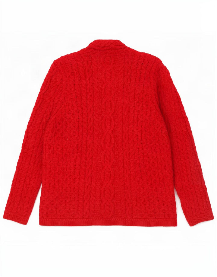 Suéter cardigã feminino Aran Crafts UK 14 lã merino vermelha média