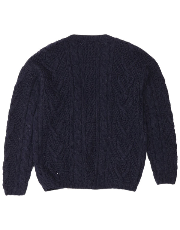 Suéter cardigã feminino grande L.L.Bean Reino Unido 10 pequeno lã azul marinho